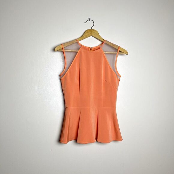 CLEARANCE! Orange Nha Khanh Mesh Shoulder Peplum Blouse Size 2 EUC - Picture 3 of 8